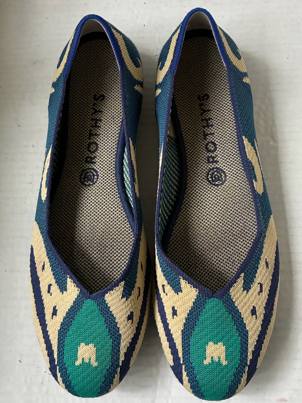 Rothy's Green Moroccan Knitted Pattern The Point Ballet Flats Size 11W